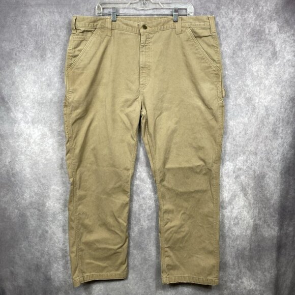 Carhartt B324DKH Pants Mens Fits (42x29) Dark Khaki Carpenter Relaxed Fit Canvas - Picture 1 of 15